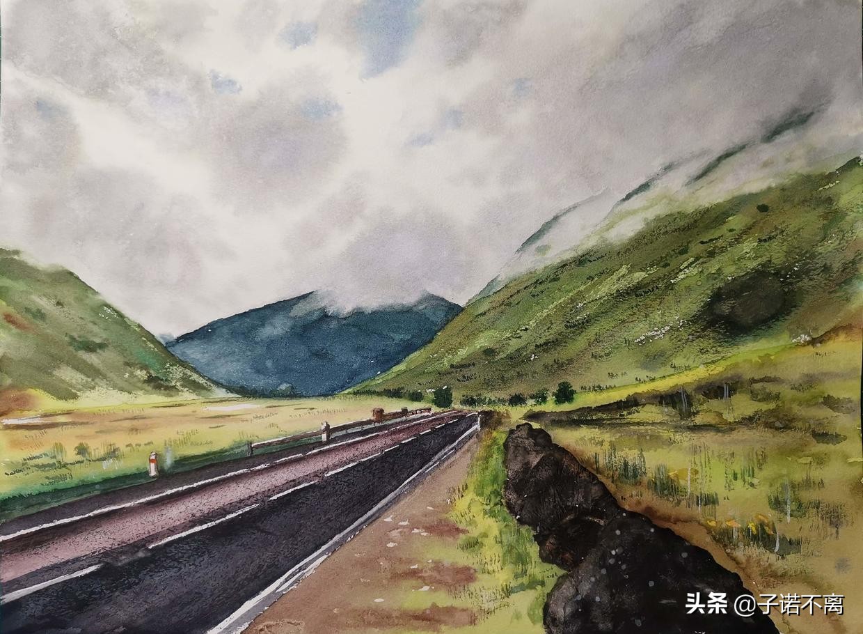 「子诺水彩」我为你翻山越岭,也安心看风景