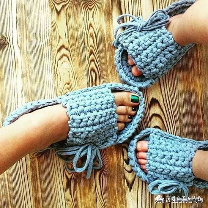 自己用毛线做布拖鞋,用布条线编拖鞋