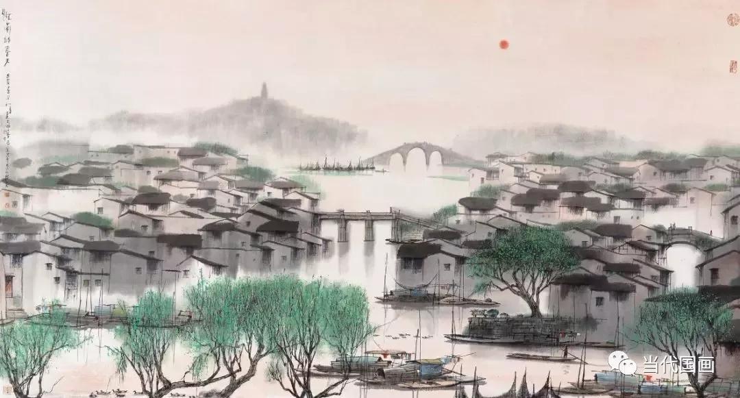 杨明义笔下的水墨江南绘画,杨明义水墨江南山水画荷花