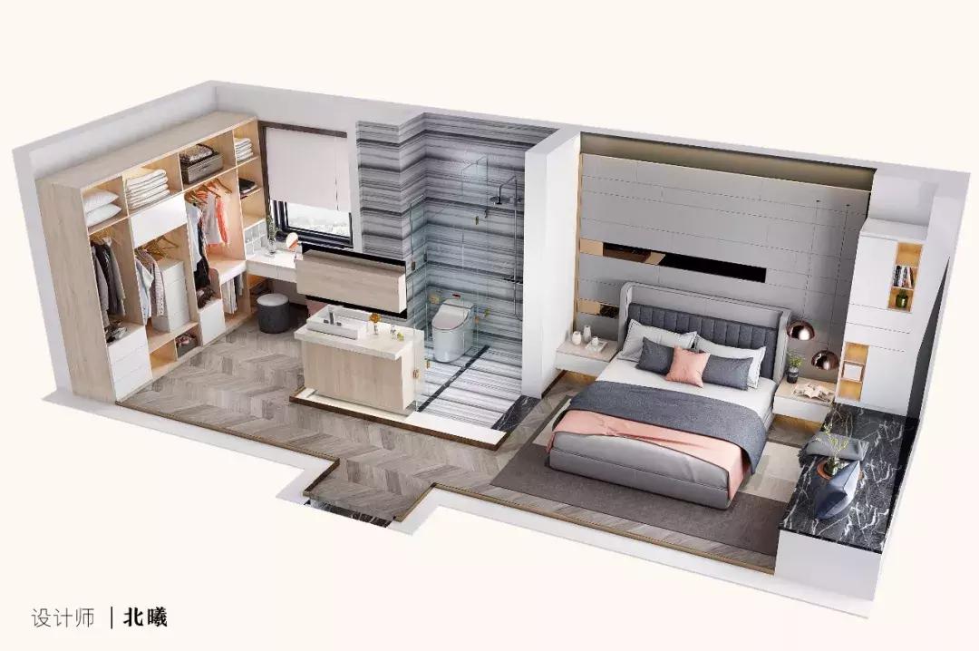 装修108平衣帽间2室一厅,126平主卧带衣帽间和卫生间效果图