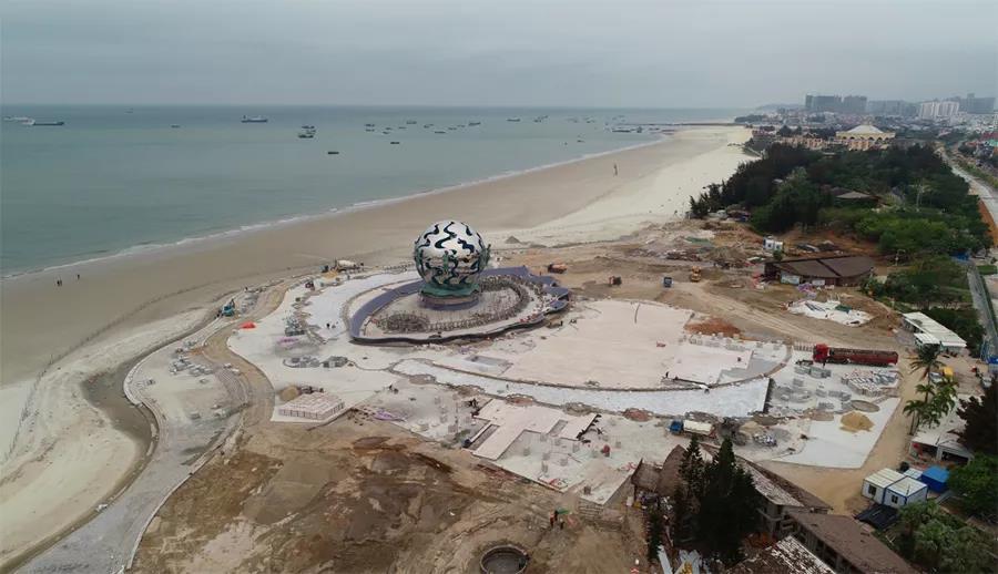 档次提升！北海新“潮”雕初见规模，台阶向海延伸呈现波浪形