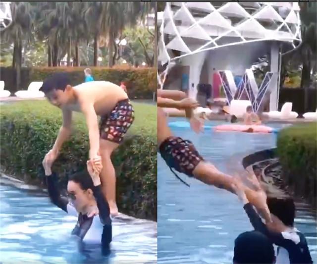 张柏芝教儿子跳水变“人肉板”，两兄弟被晒到黑成煤球太夸张