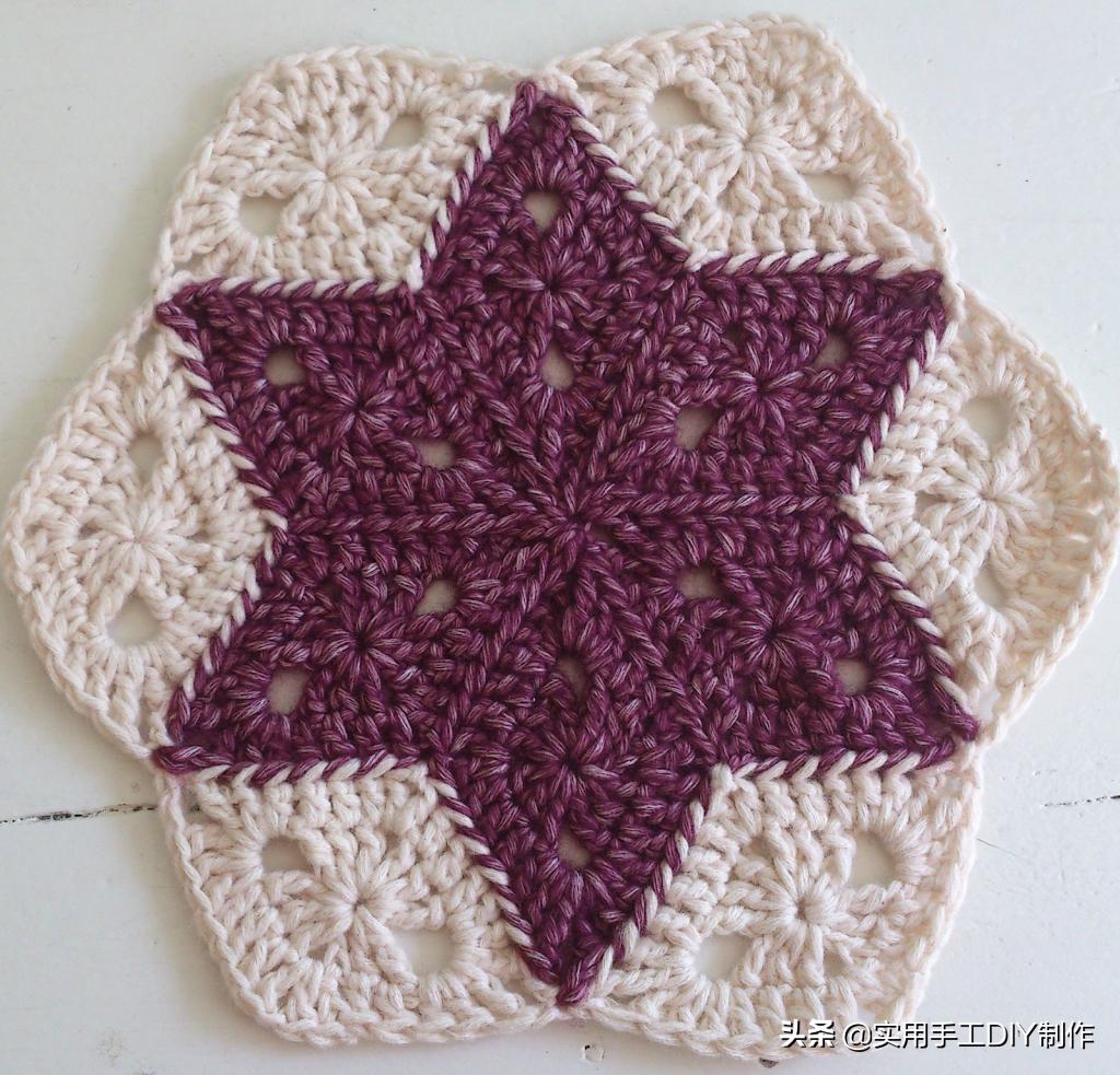 流苏水草花帽子钩针编织教程,六角垫子的钩织教程