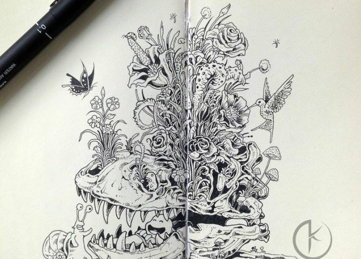 针管笔画向日葵,针管笔画100幅欣赏