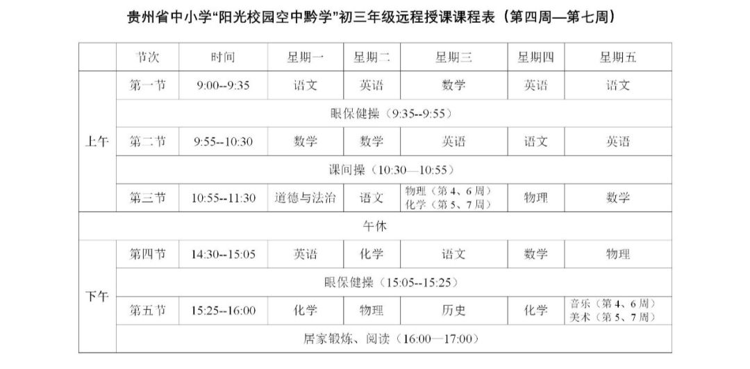 阳光校园空中黔课小学四年级课表,空中黔课小学五年级最新课表
