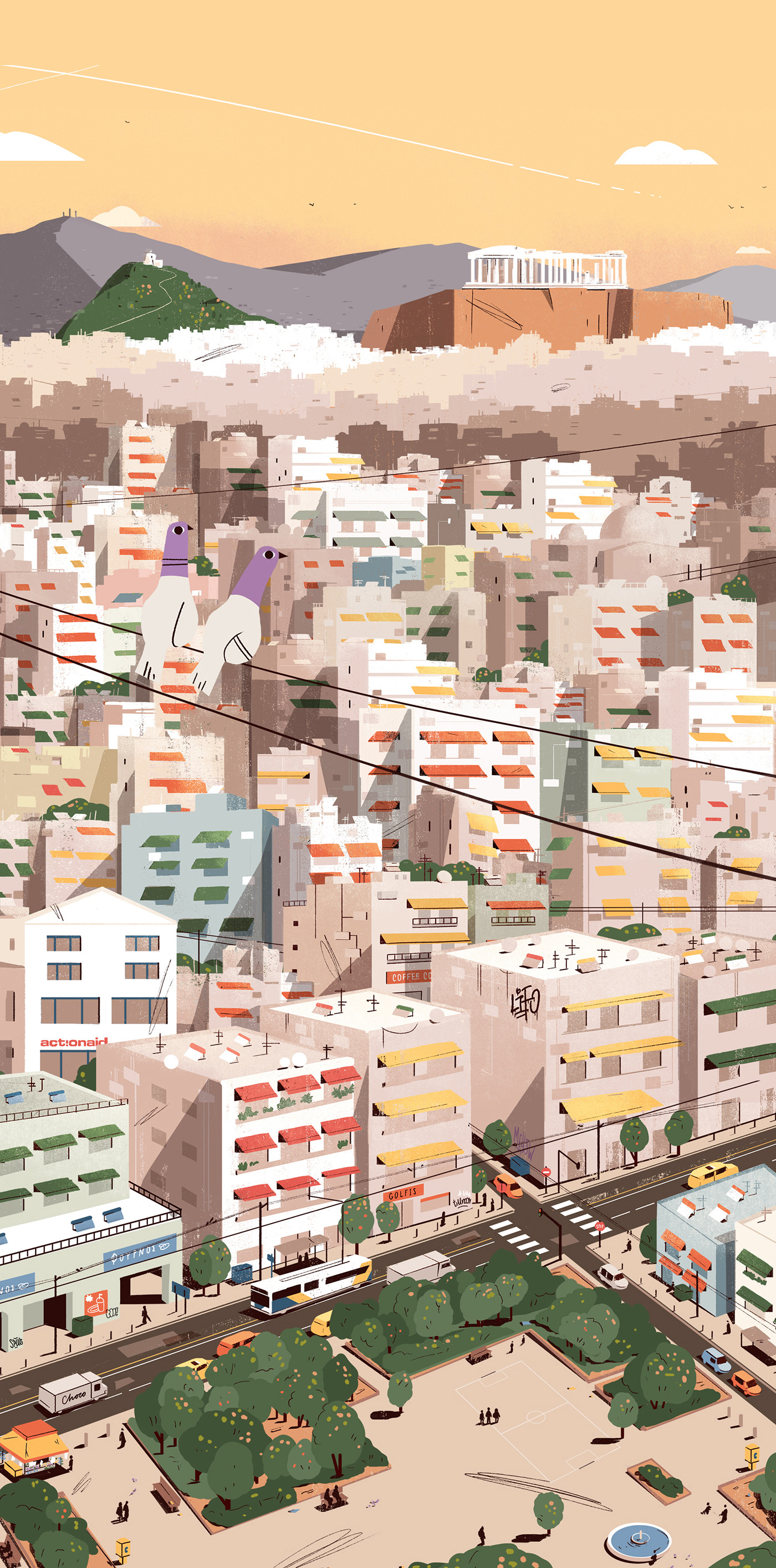 插画生活小场景,插画城市主题简单