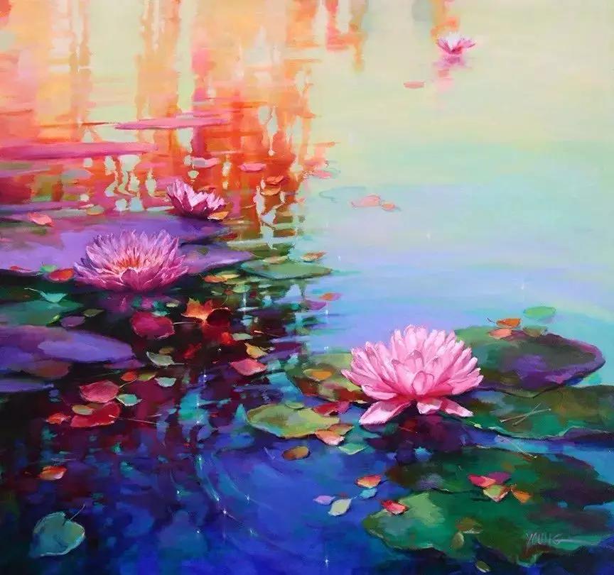 莫奈的睡莲紫色,莫奈睡莲和梵高睡莲