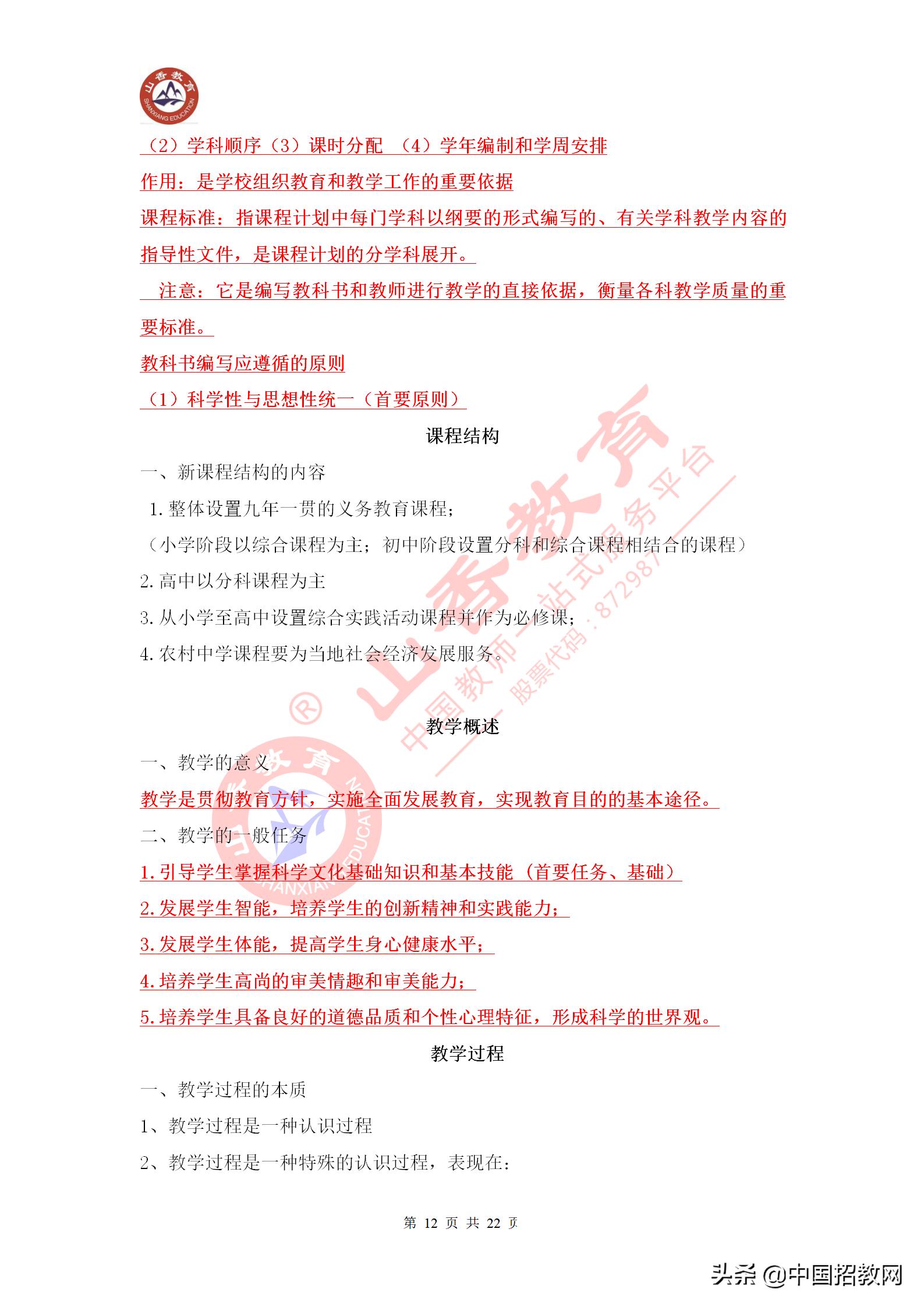 教师资格证教育综合知识必背考点,教师资格证考试小学必背知识
