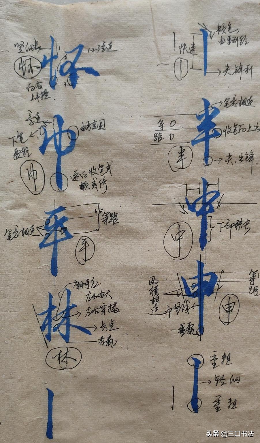 硬笔行书垂露竖写法,详细讲解常用字的运笔,怀、巾、平、林
