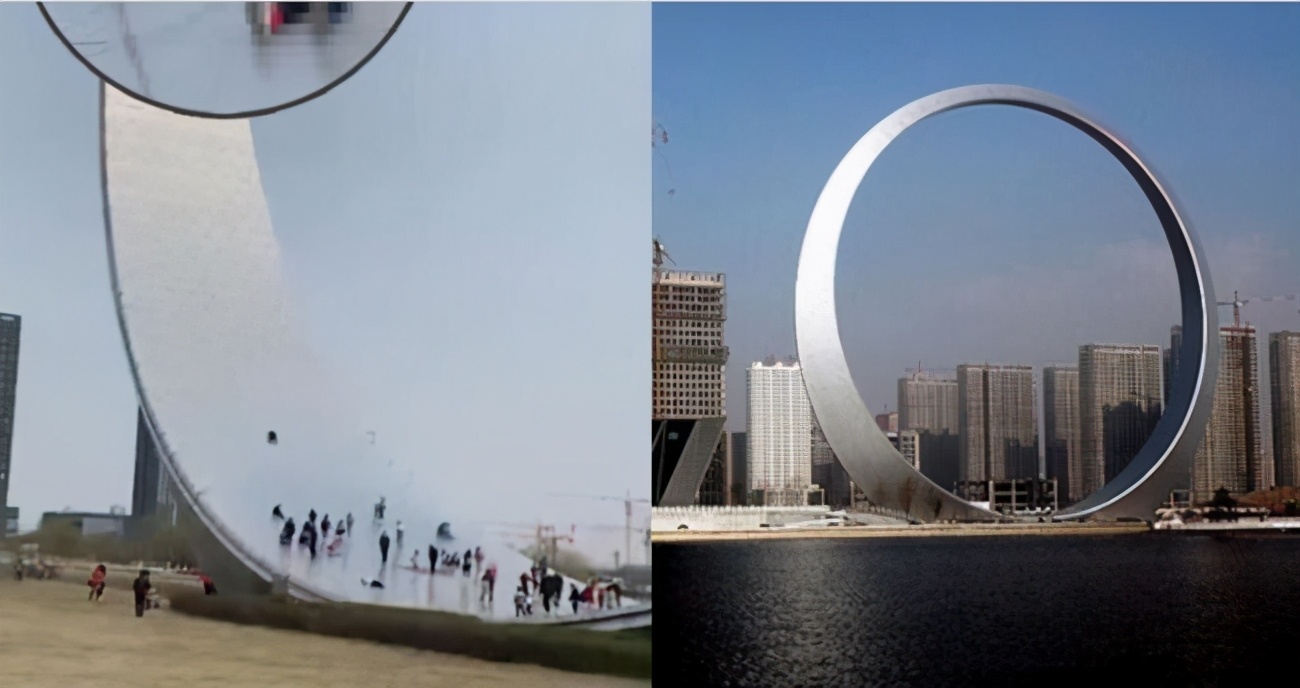 孩子爬上抚顺地标建筑滑梯,孩子爬上抚顺地标建筑