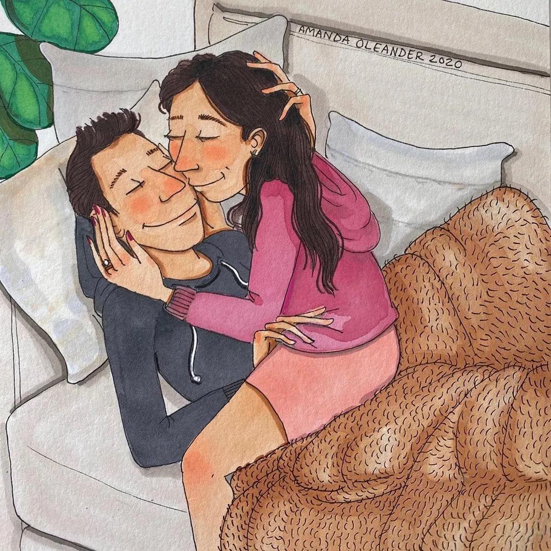 情侣两个人日常生活照片,情侣间的生活插画图片