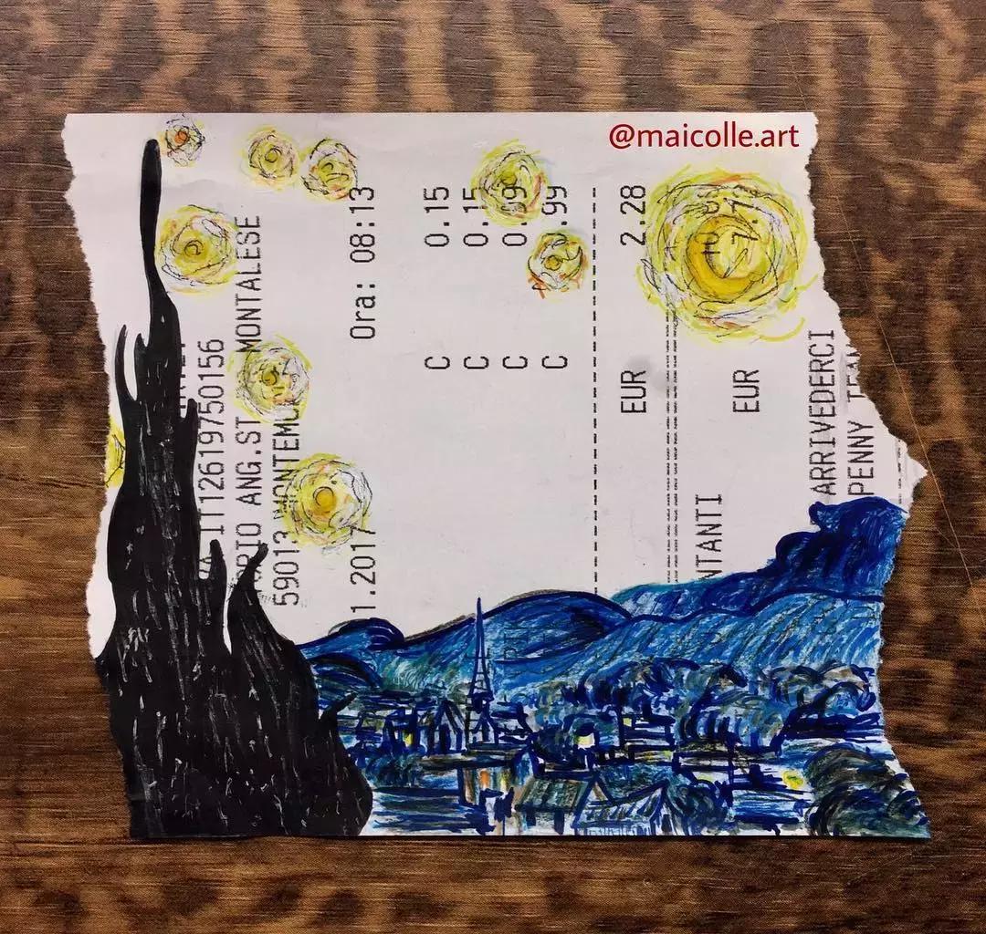 学渣购物小票画画,97年画画天才