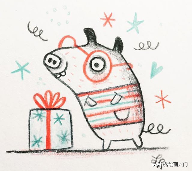 彩铅小动物插画简单,彩铅插画小动物手绘