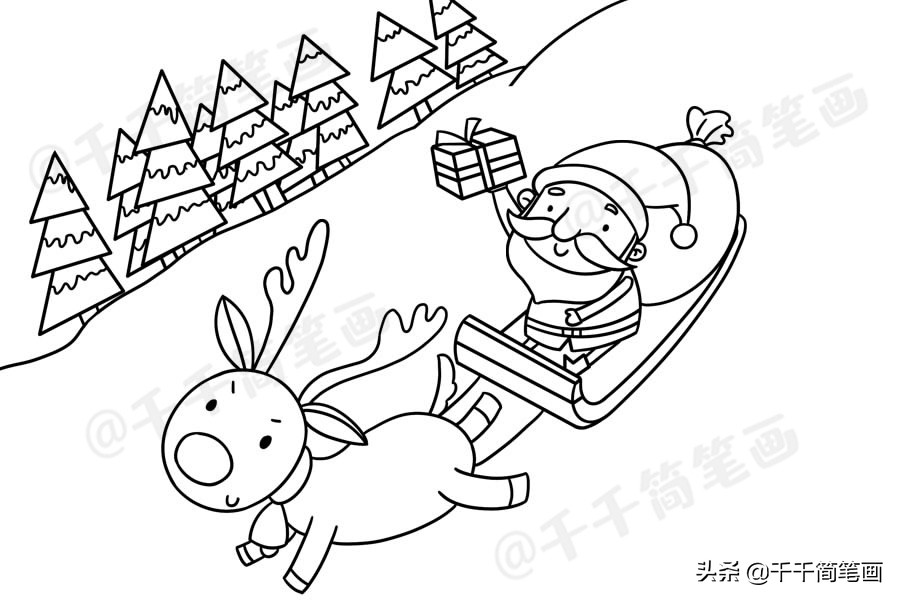 圣诞节简笔画场景圣诞老人,圣诞节黑板报简笔画圣诞老人