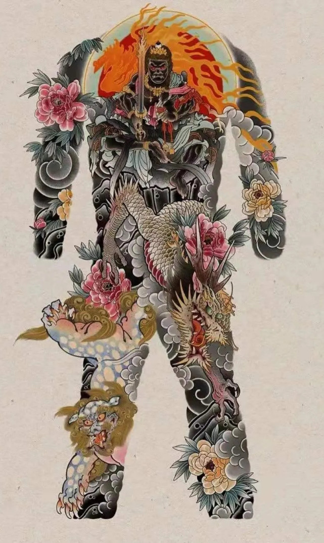 适合女生纹的大满背通体手稿,日式通体满背龙手稿