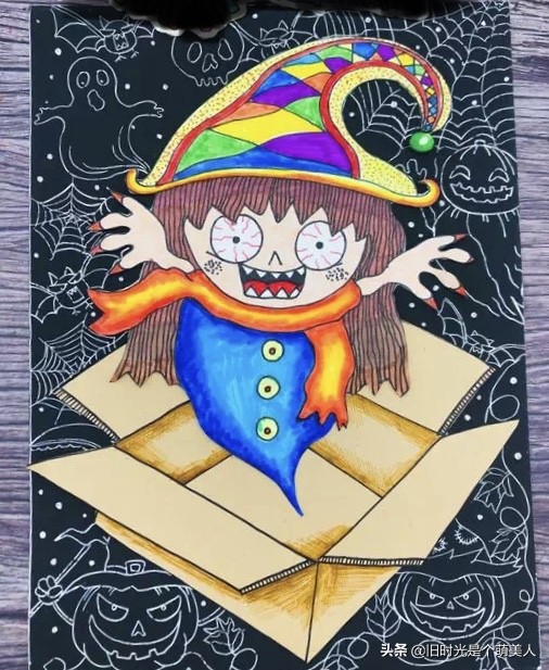 万圣节派对参观券的设计儿童画,2018年万圣节儿童画