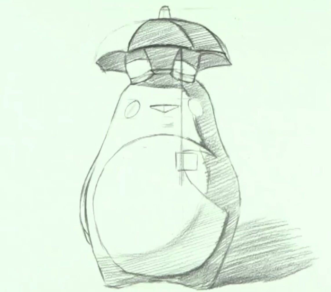 龙猫宫崎骏撑伞画画,宫崎骏动漫龙猫场景手绘铅笔