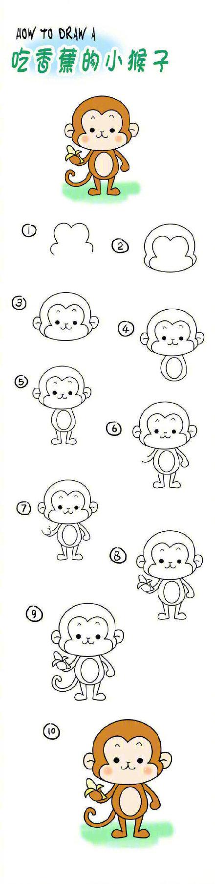 动物简笔画小猴子画法,简笔画动物可爱简单鳄鱼