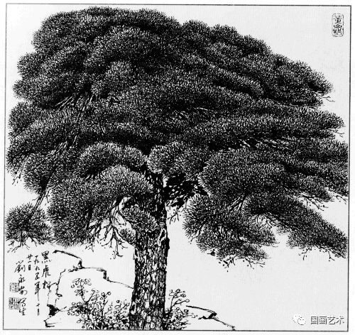 日式线描松树波浪纹,深度线描儿童画松树