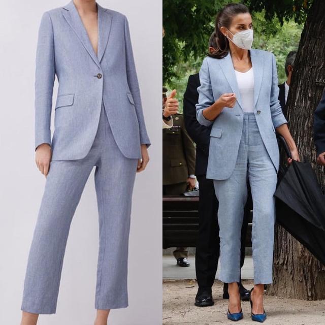 西班牙王后黑色西装上衣搭配裙子,西班牙王后穿搭少女心