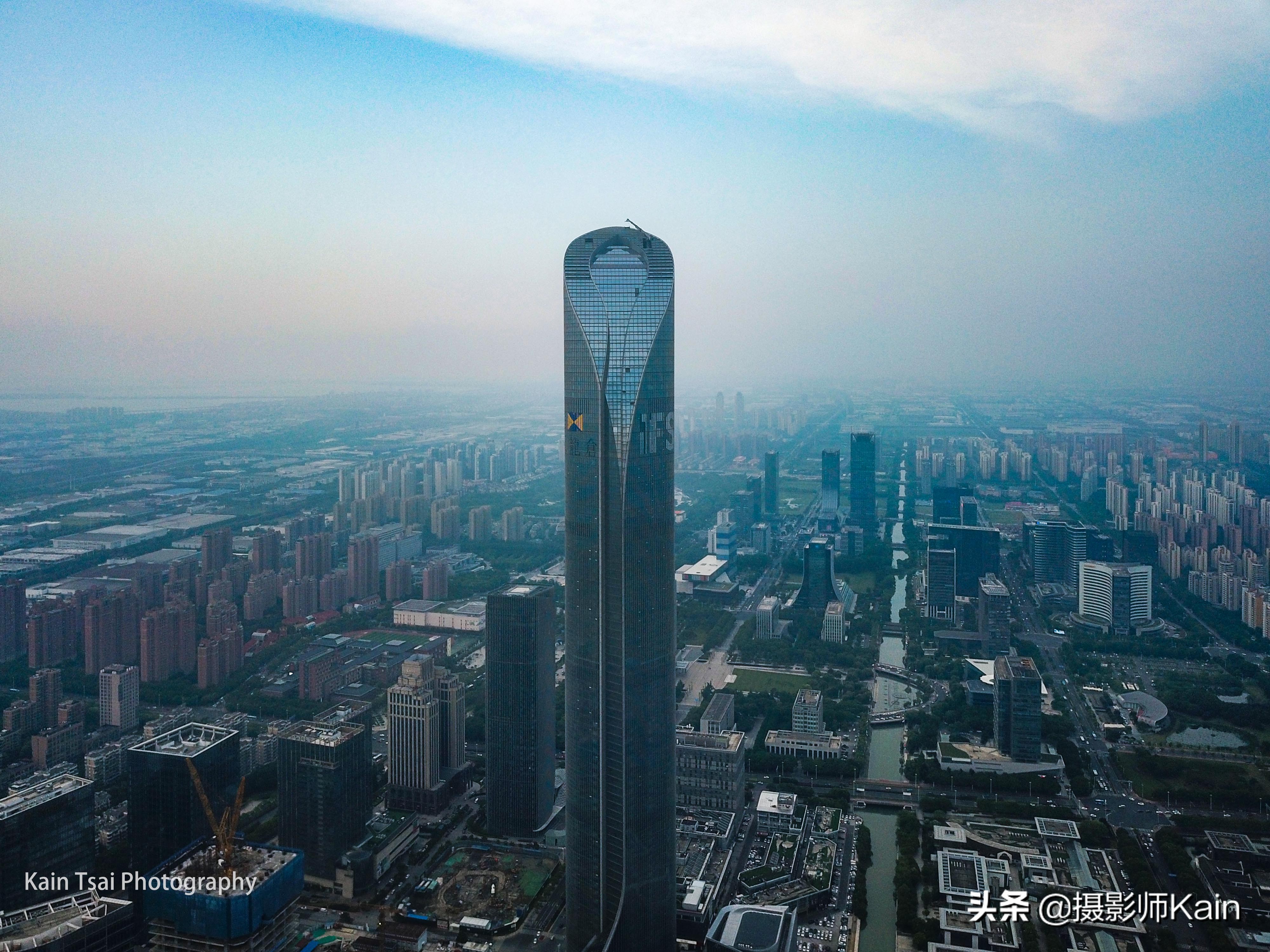 苏州金鸡湖城市广场俯瞰图,航拍苏州金鸡湖cbd