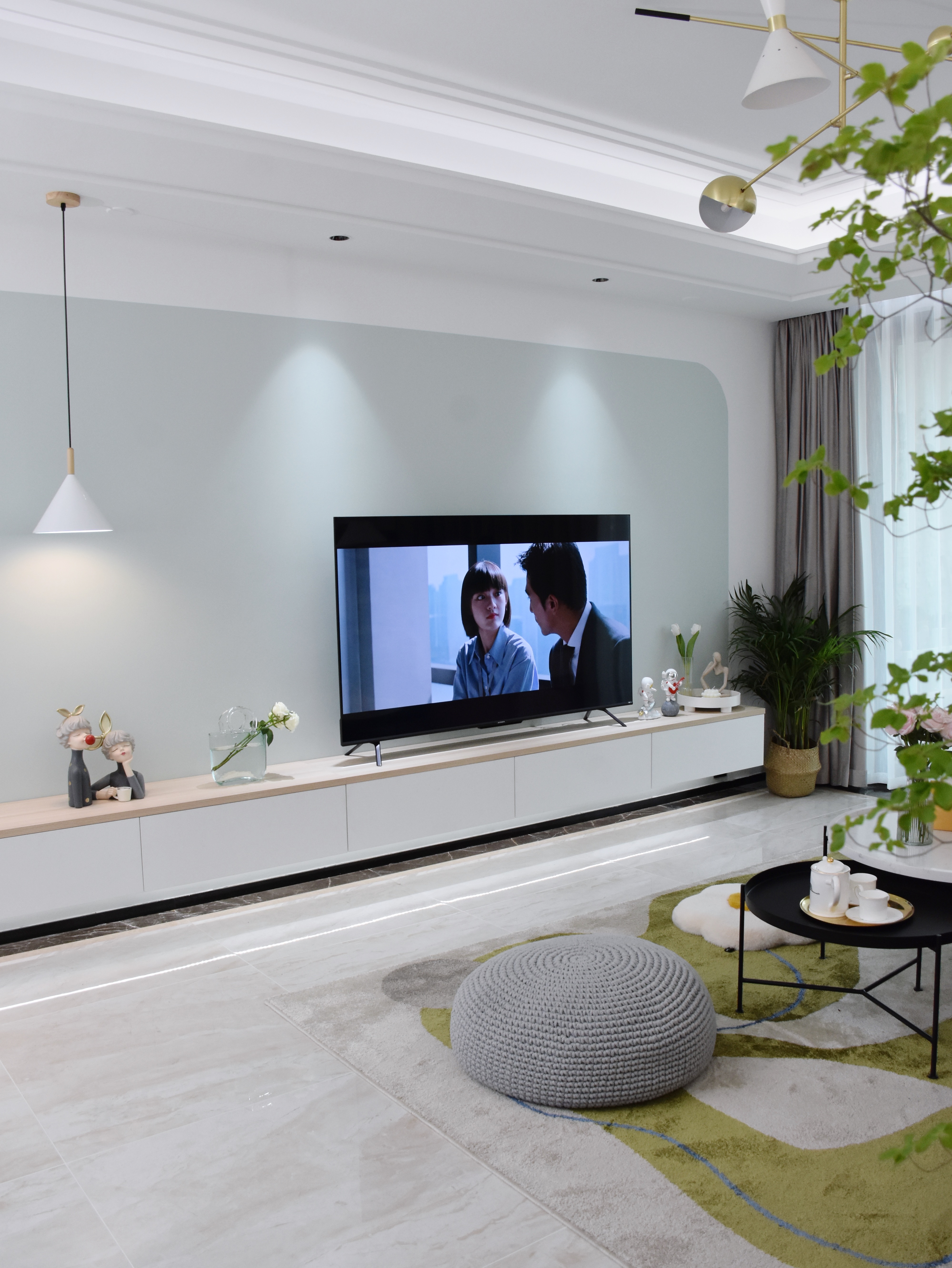 别墅客厅背景墙效果图现代极简,电视背景墙隐形门一体效果图极简