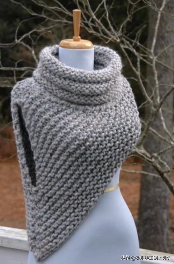 新款针织秋冬宽松披肩怎么织,针织中长款披肩