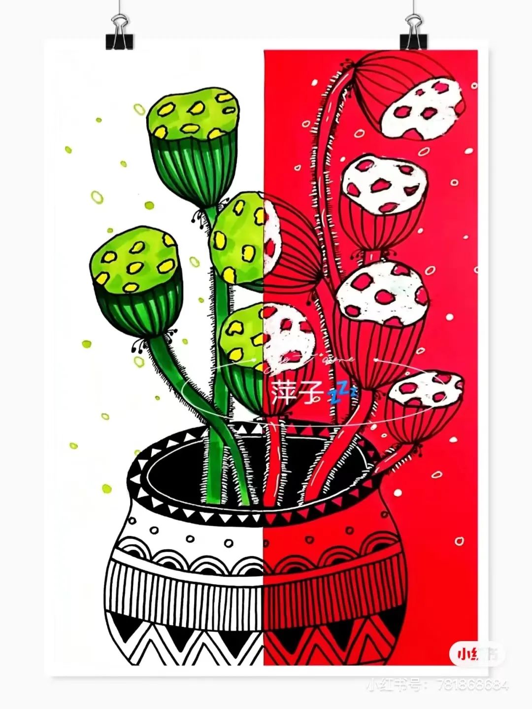 花卉简单线描创意画,花草线描画装饰