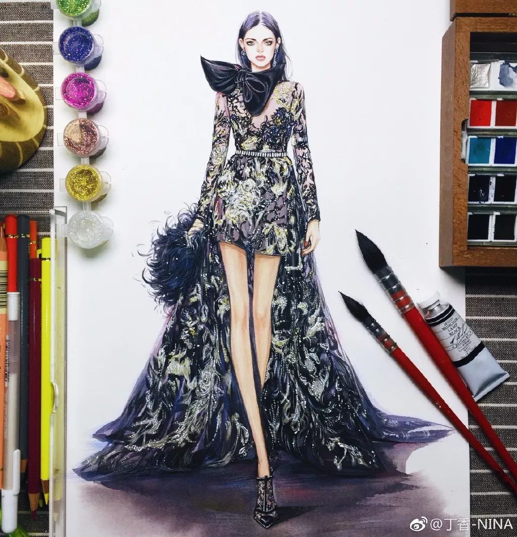 礼服怎么画好看仙气用彩铅,马克笔和彩铅裙子上色教程