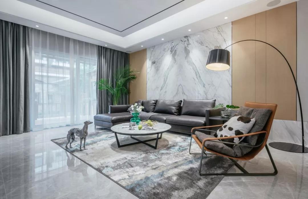 摩卡灰地砖客厅效果图,灰咖色客厅地砖装饰效果