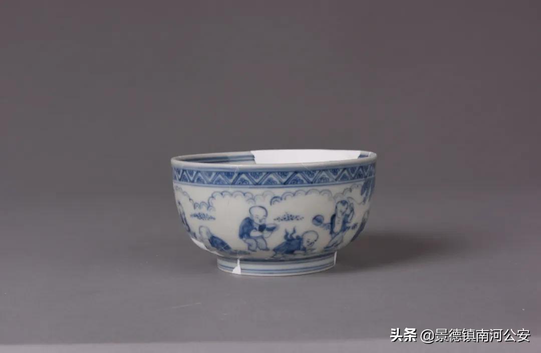 御窑厂出土永乐宣德青花瓷器,明代青花婴戏纹