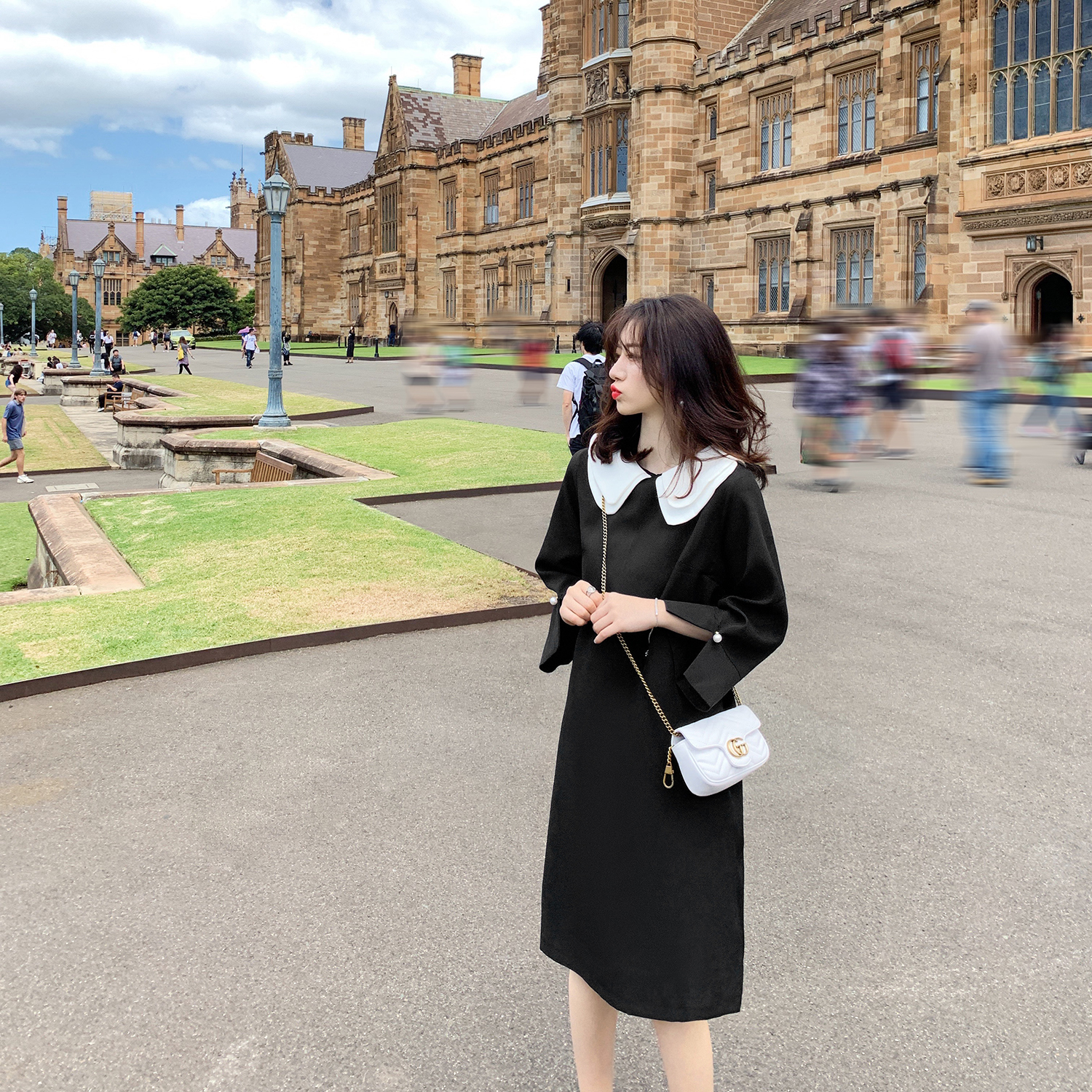 娃娃领连衣裙搭配什么鞋,LEDIN娃娃领连衣裙