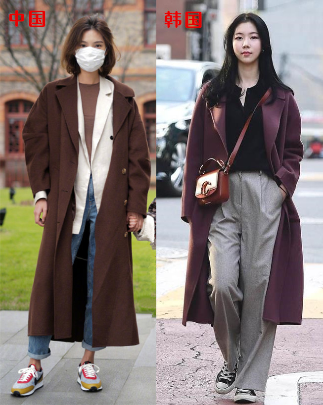 韩国大衣街拍,中国韩国街拍对比