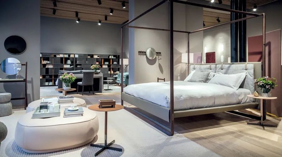 卧室床柜一体效果图,现代简约卧室家具全套