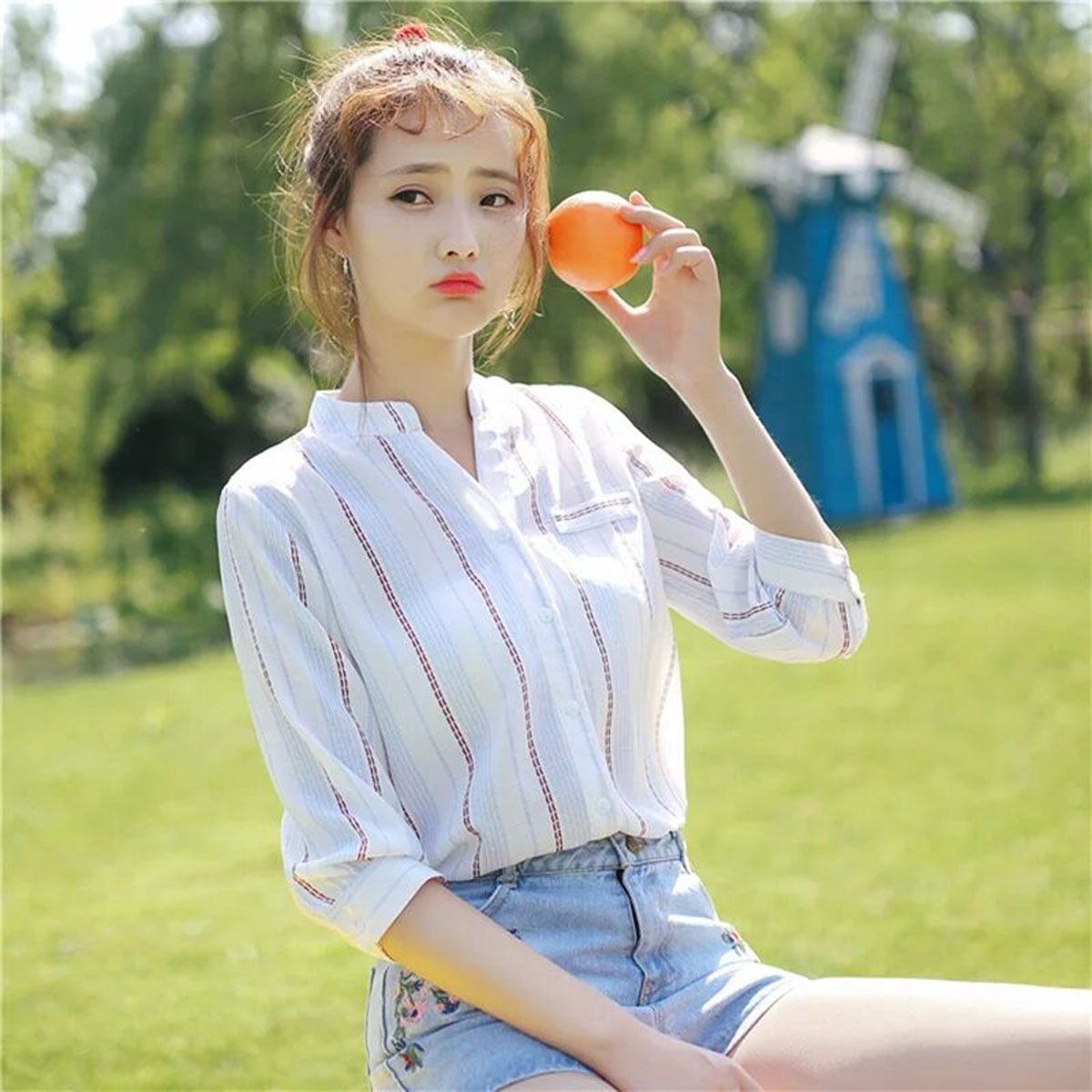 雪纺短袖上衣年轻时尚,雪纺短袖上衣夏季中长