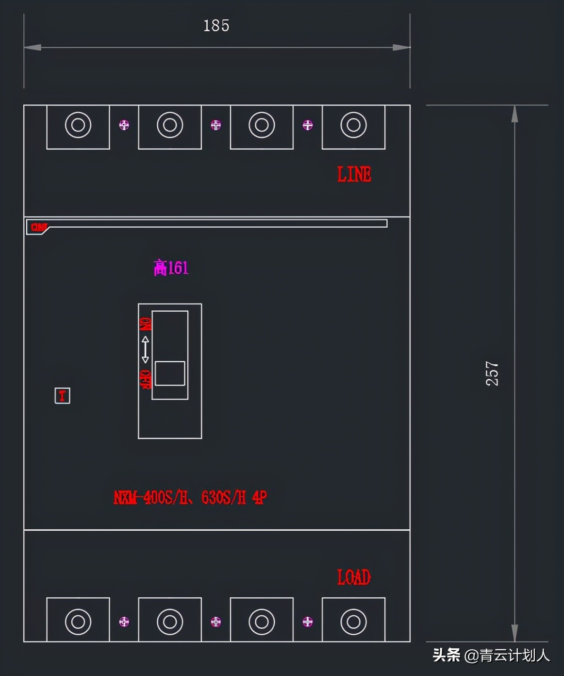 正泰断路器cad尺寸图,正泰塑壳断路器昆仑系列