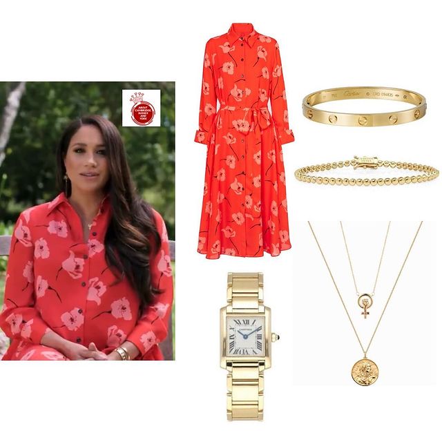 梅根与戴妃戴着大金表的照片,梅根造型改变