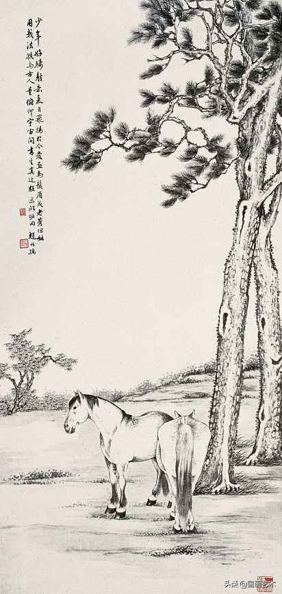 赵叔孺鞍马画、吴湖帆山水画、冯超然人物画、吴待秋花卉画