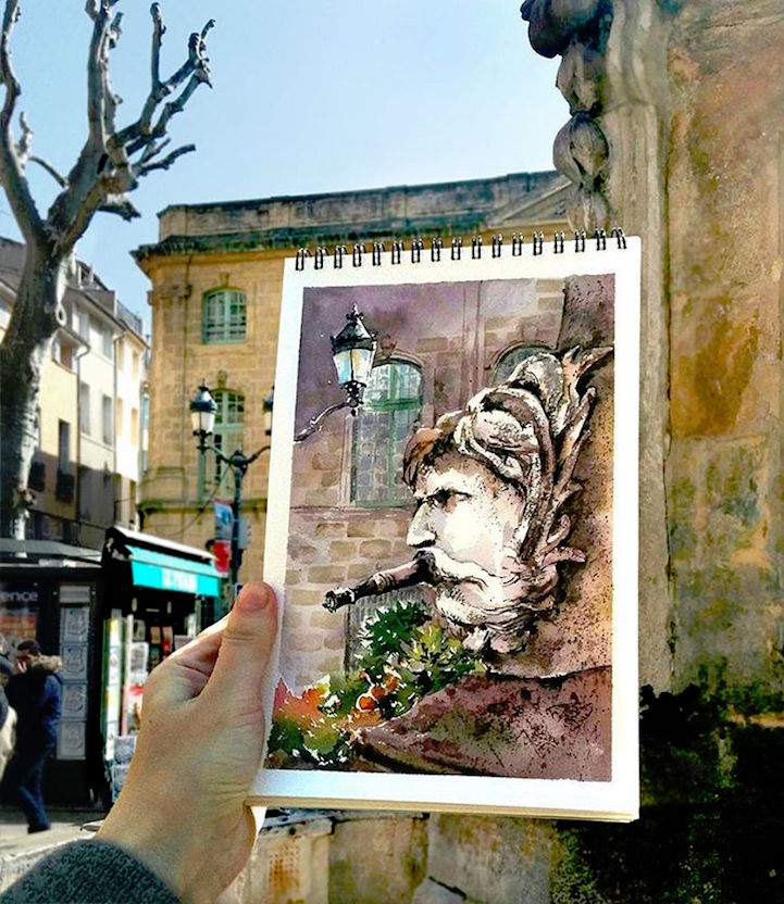 世界水彩画家风景写生,艺术家的画细节