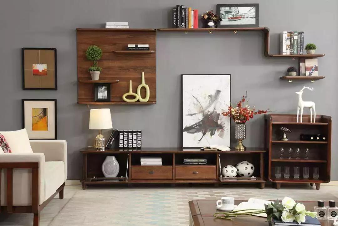 客厅窄选什么样的电视柜,法式极简电视背景高柜与矮柜组合