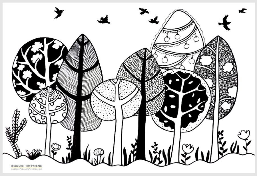 儿童画漂亮的森林,创意儿童画教程美丽的银杏树叶