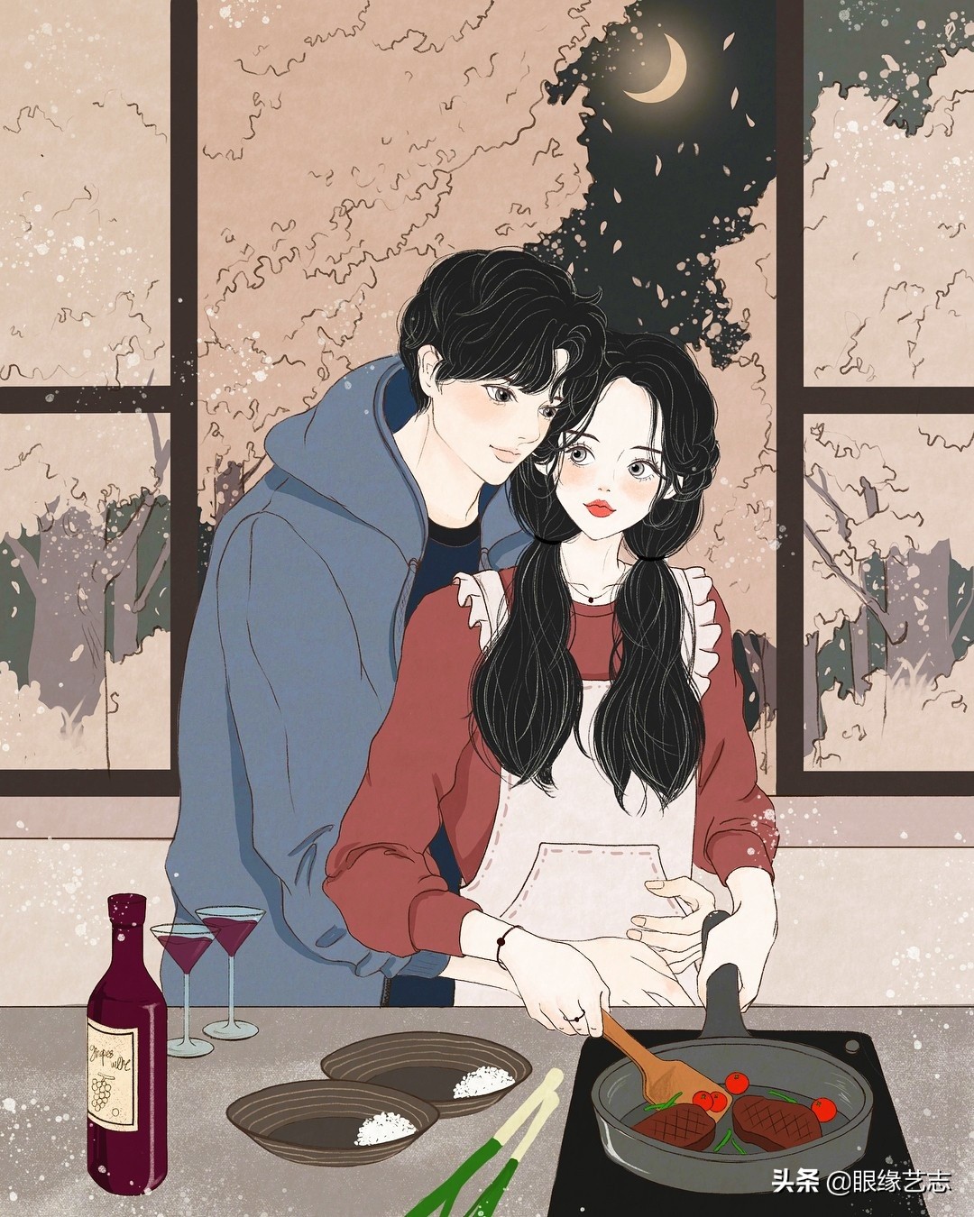 韩国插画温馨情侣,韩国插画幸福时光