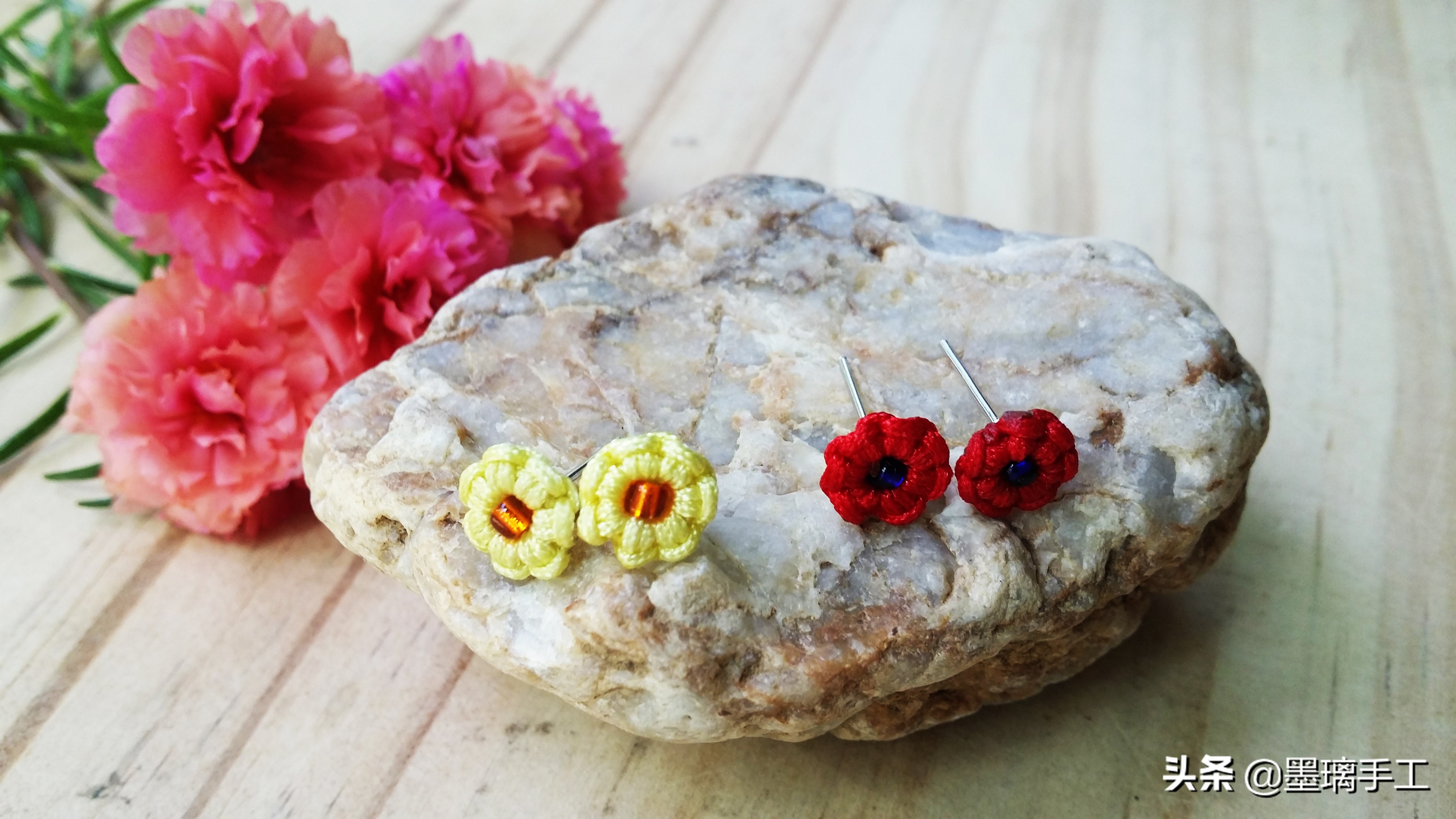 红绳四叶草耳钉编织,蝴蝶结耳钉手工编织