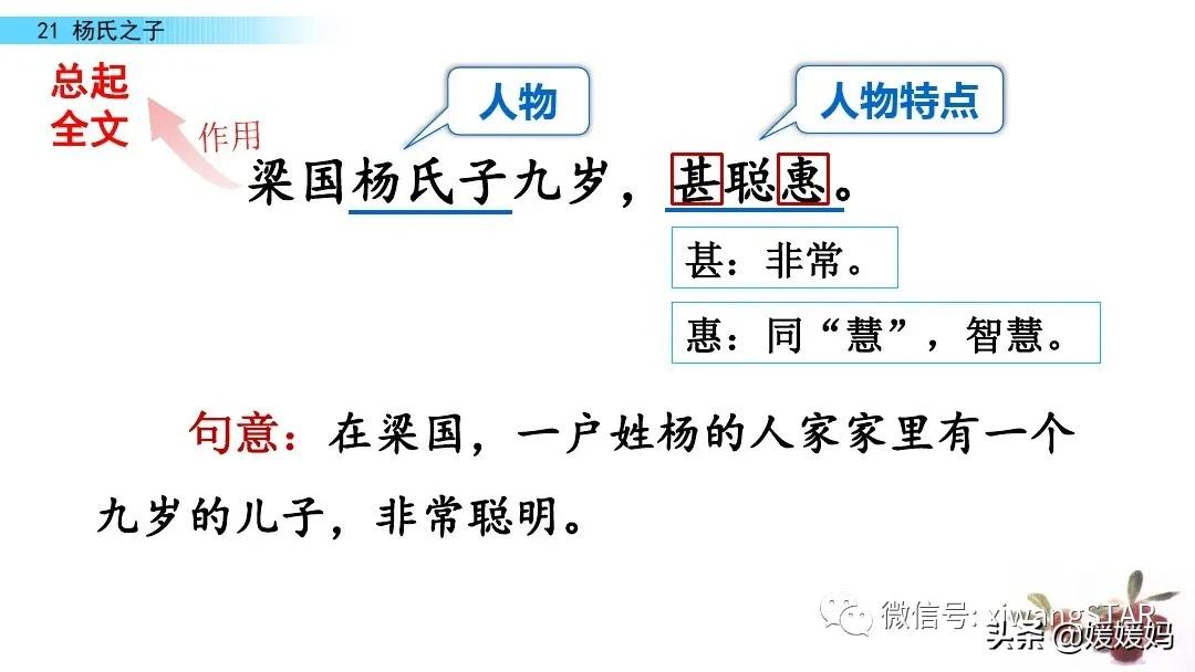 部编版五年级语文21杨氏之子教案,五年级下册语文21课杨氏之子笔记