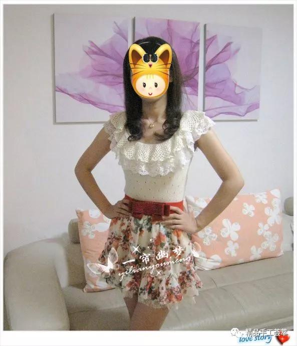 裙子花边编织方法从上往下织开衫,荷叶花边蕾丝打底衫