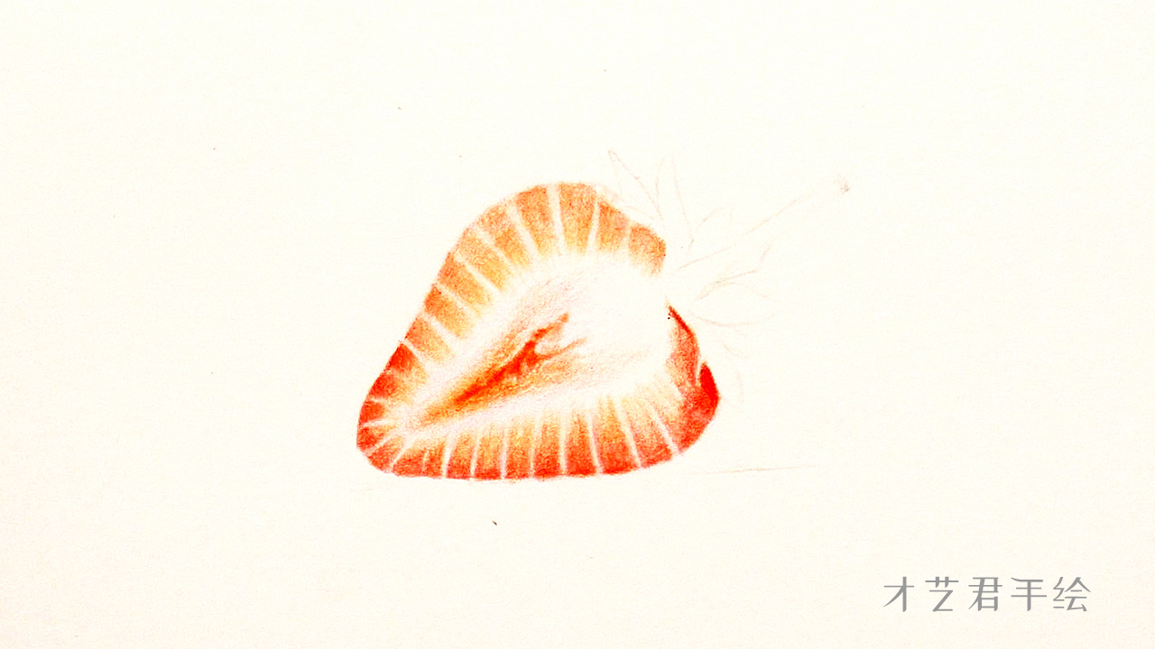 草莓叶子彩铅图片简笔画,彩铅草莓素描画视频教程