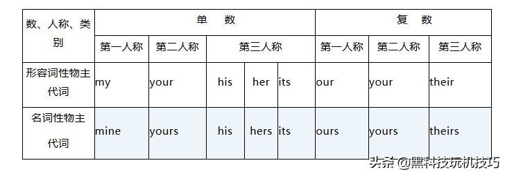 语法人称代词,语法形容词性物主代词