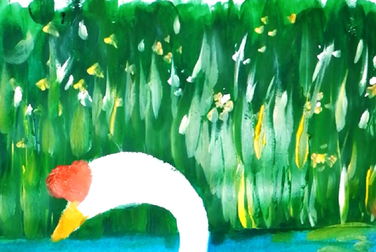 大白鹅彩铅儿童画,水粉大白鹅的画法