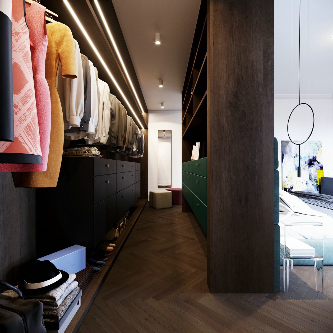 衣帽间衣柜灯光布局,衣帽间设计布局内部尺寸