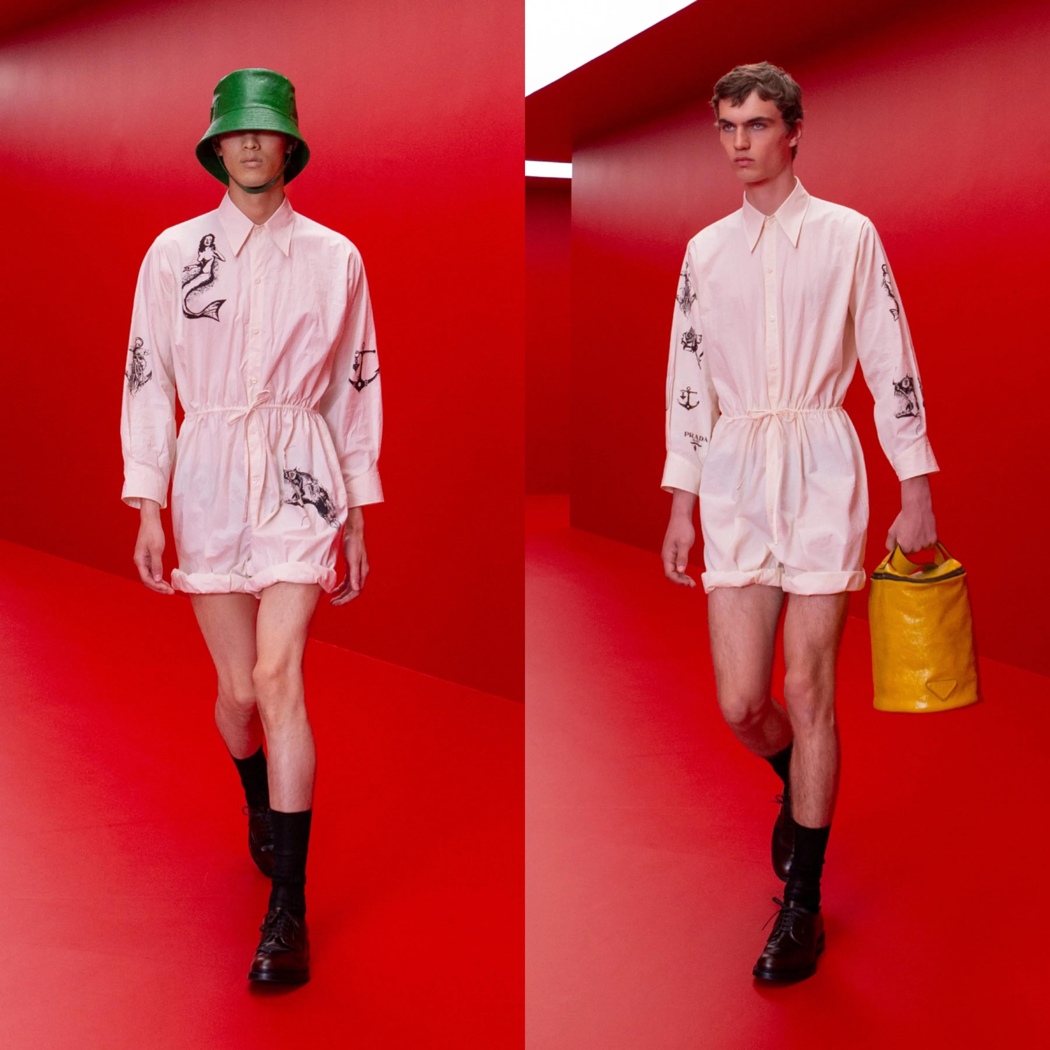 「Prada2022春夏男装」男装也内卷了，露大腿穿短裙真空上阵